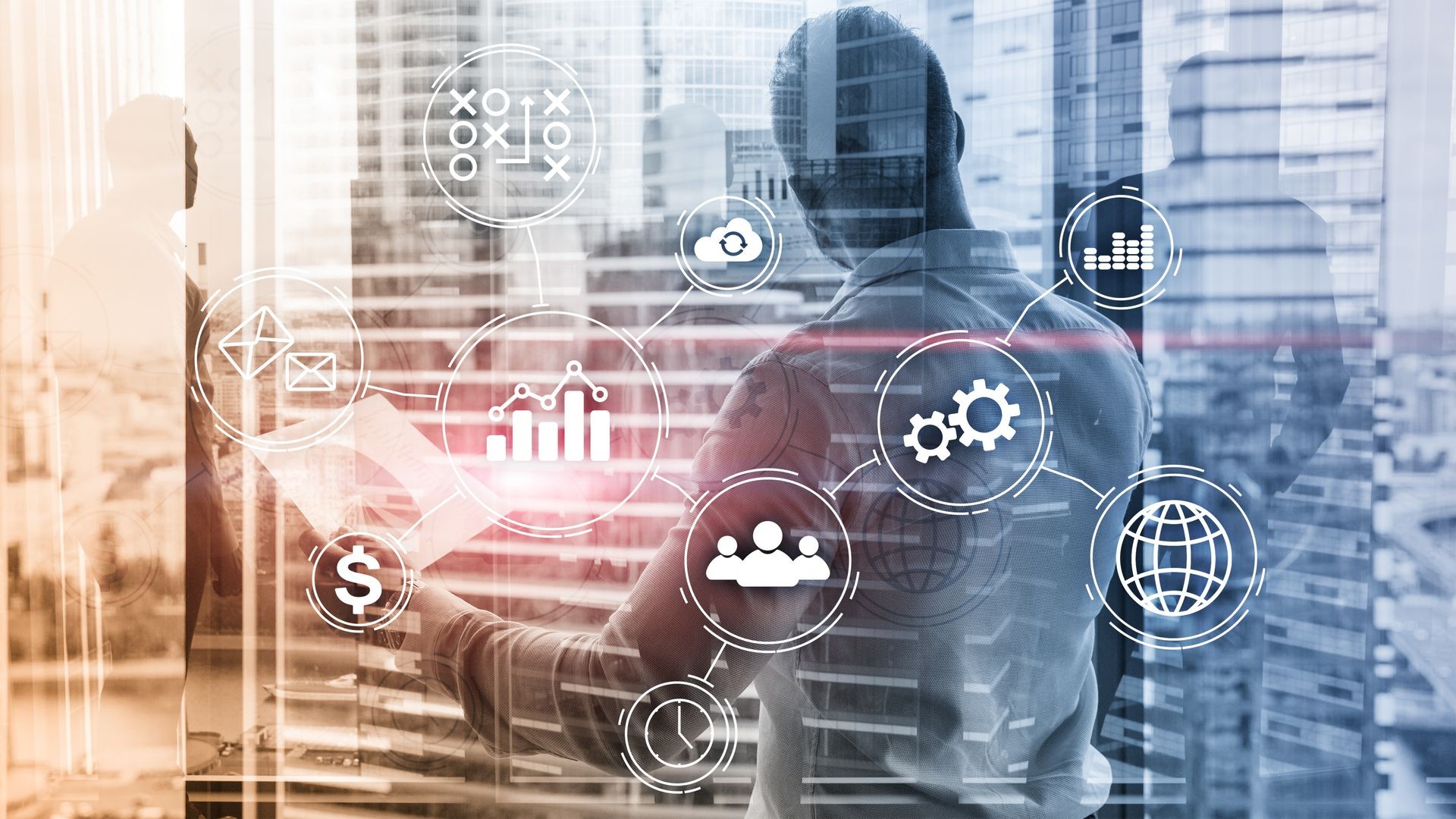 Business process automation concept on blurred background. Business process automation concept on blurred background.